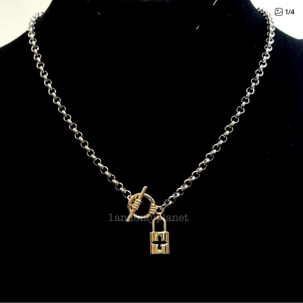 Last Set❣️Gold Lock Charm Necklace & Bracelet Stainless Steel ChainOR 915 Silver - Picture 7 of 7